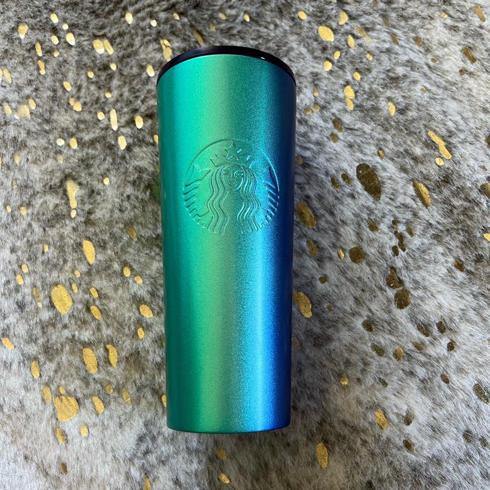 Starbucks stainless steel tumbler green and purple ombre with purple lid